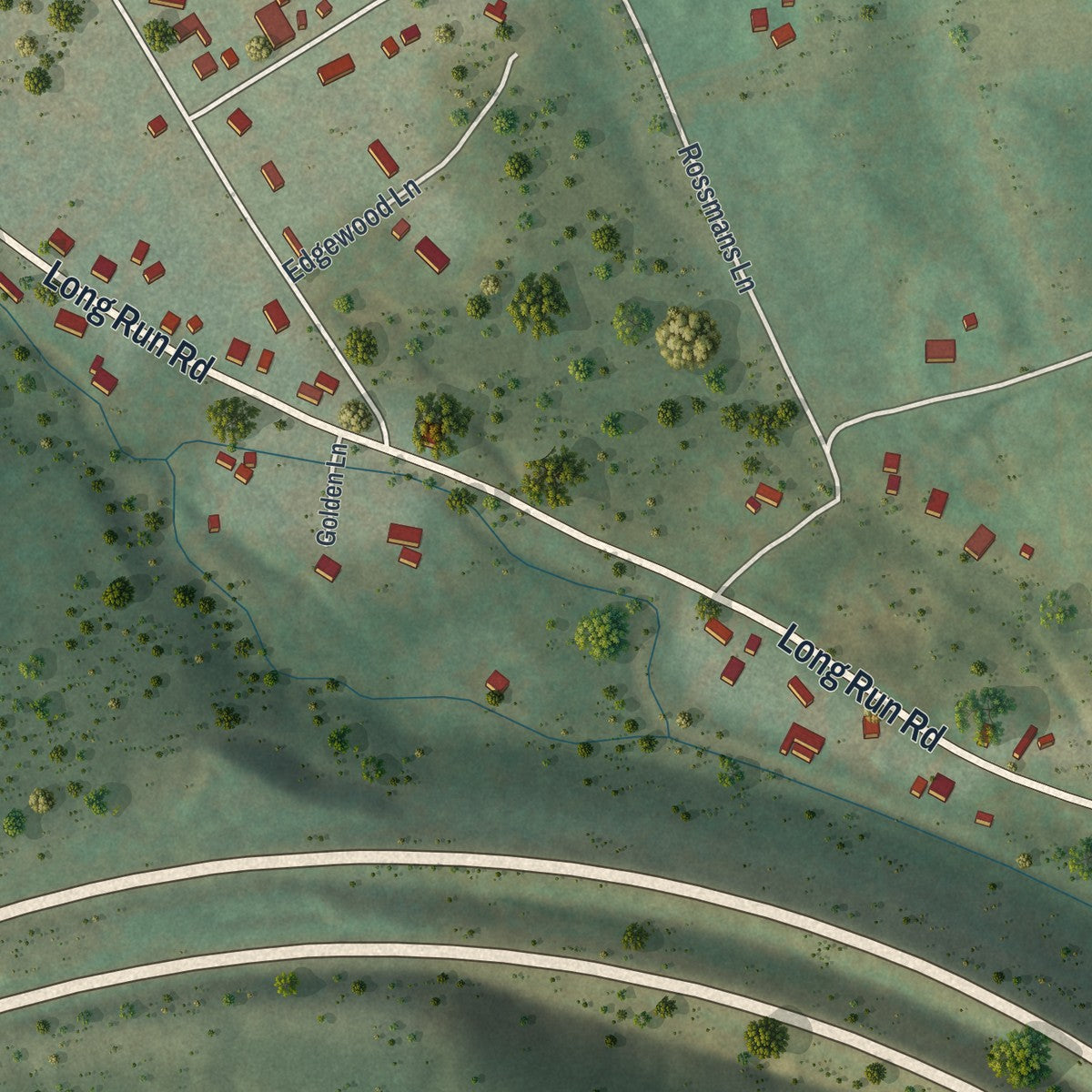 Close-up of the map of Rote, Pennsylvania print showing street and building detail