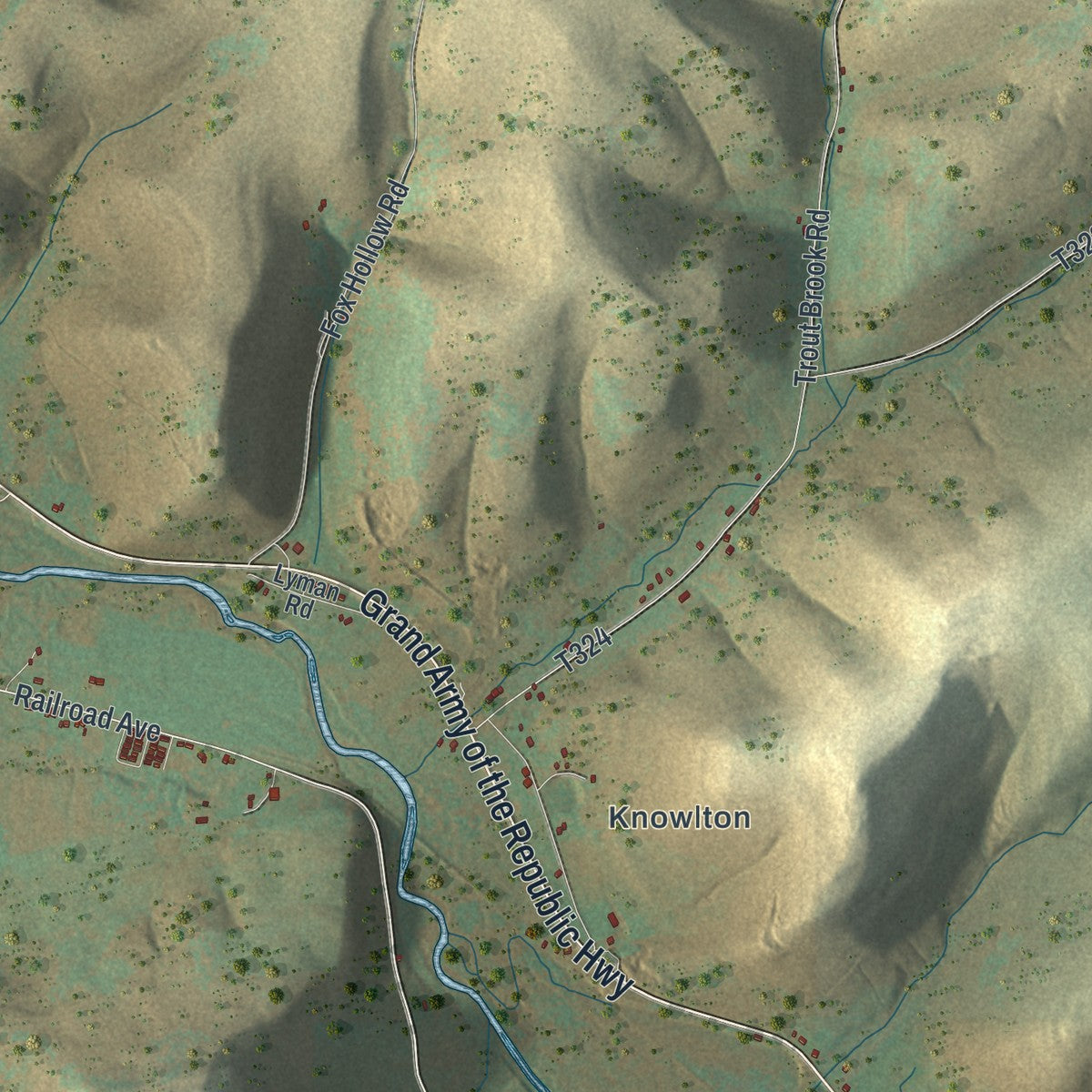 Second close-up of the map of Roulette, Pennsylvania print showing more streets and buildings