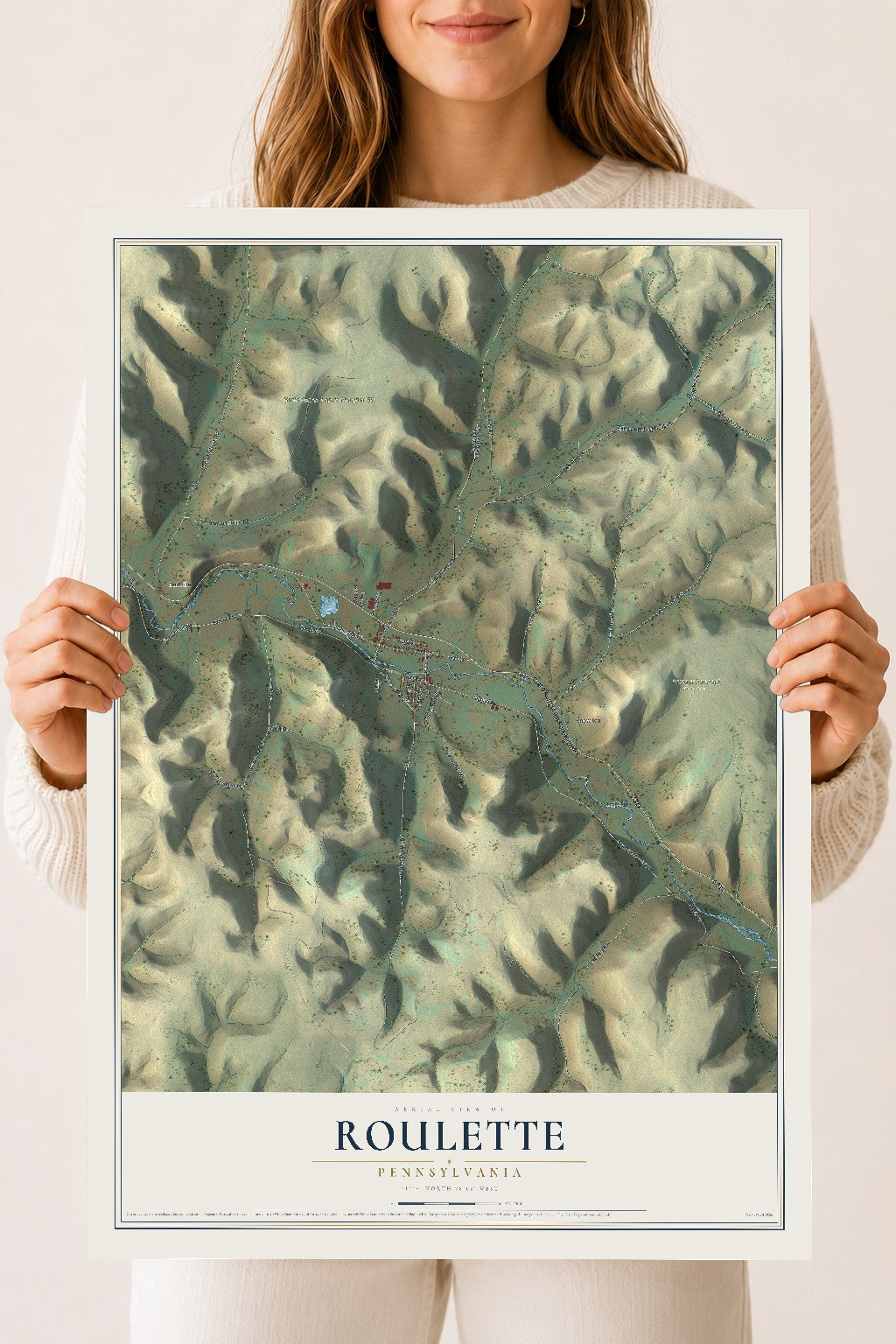 Map of Roulette, Pennsylvania, 18 x 24 inch unframed archival matte print