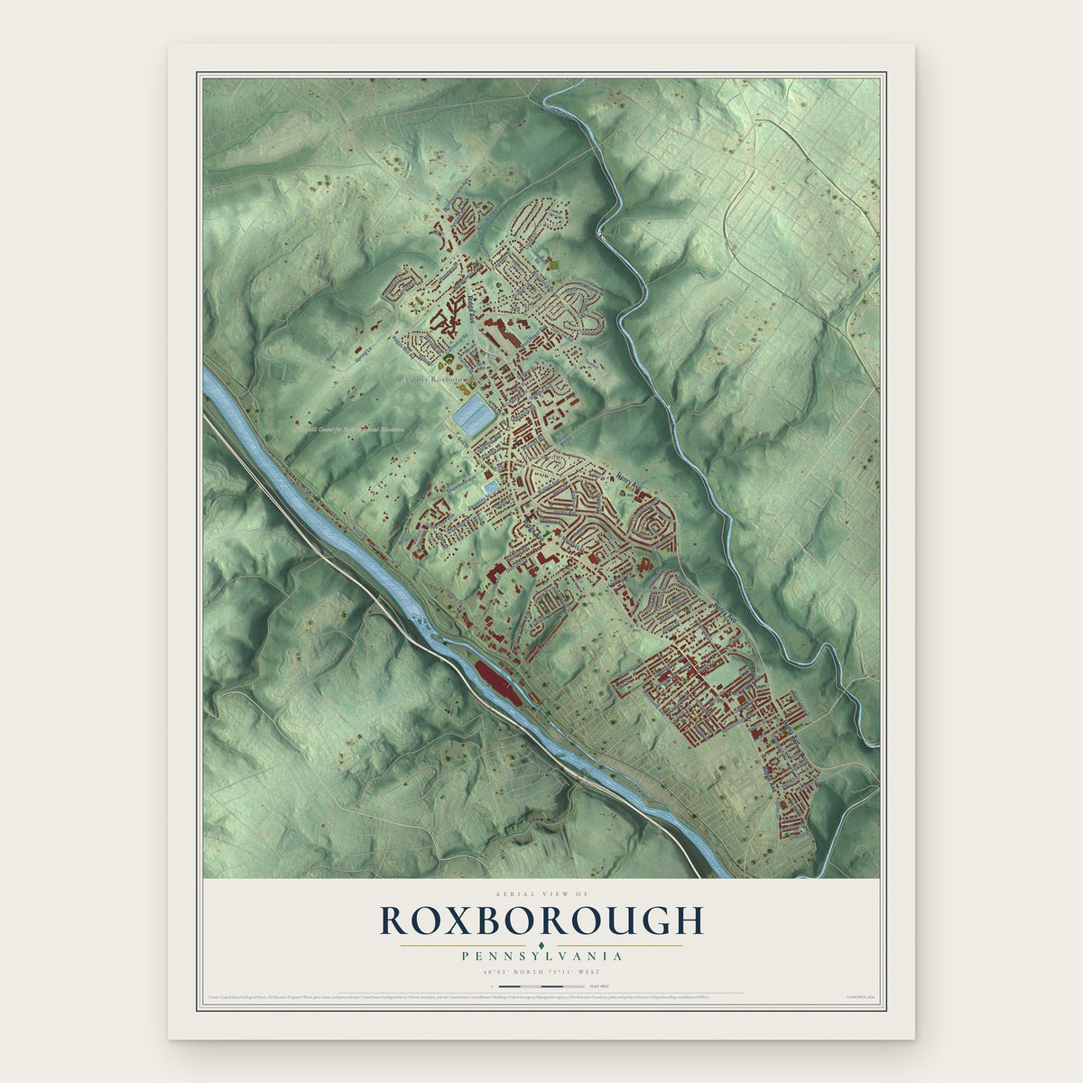 Roxborough, Pennsylvania map print, the full design