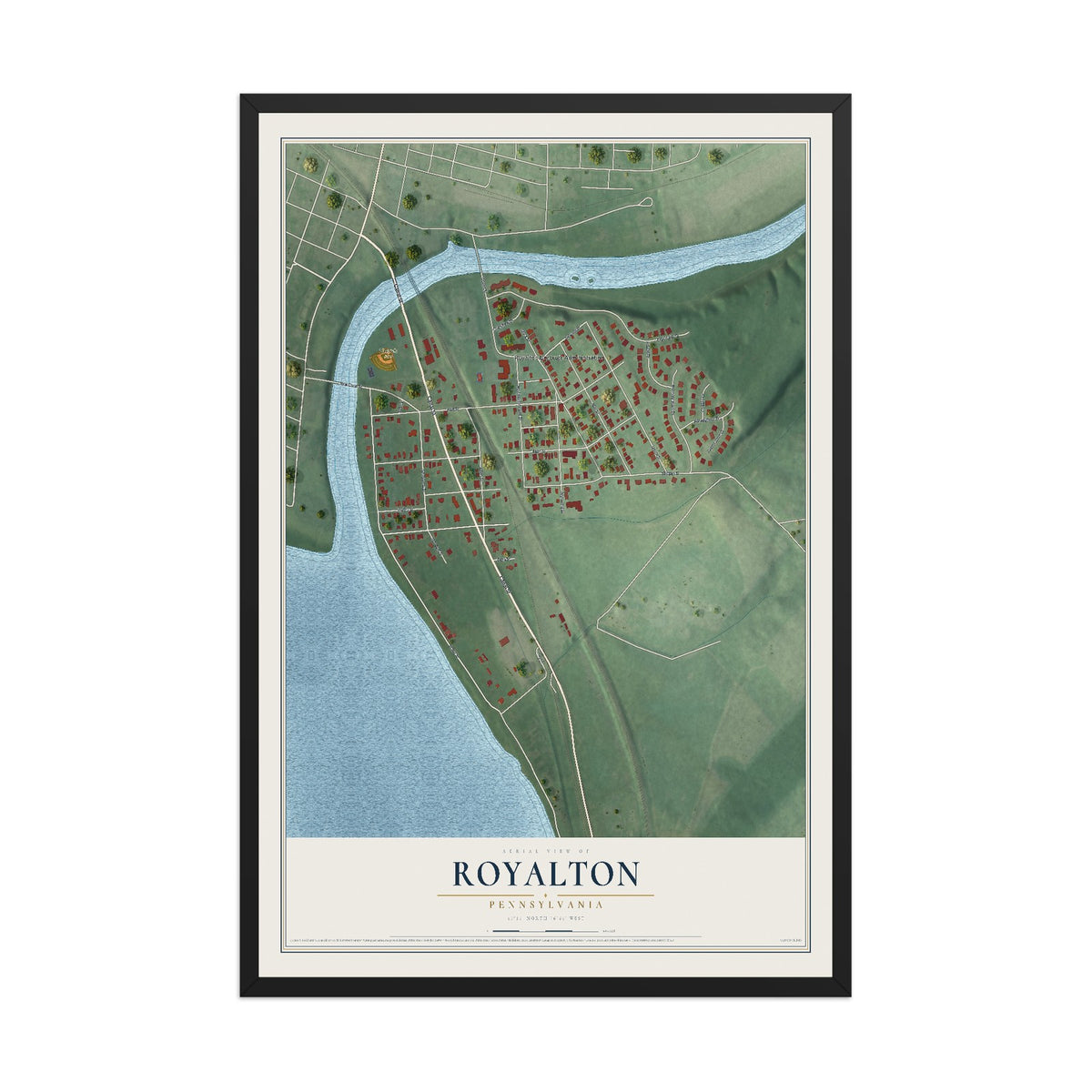 Map of Royalton, Pennsylvania, 12 x 18 inch print in a black wood frame
