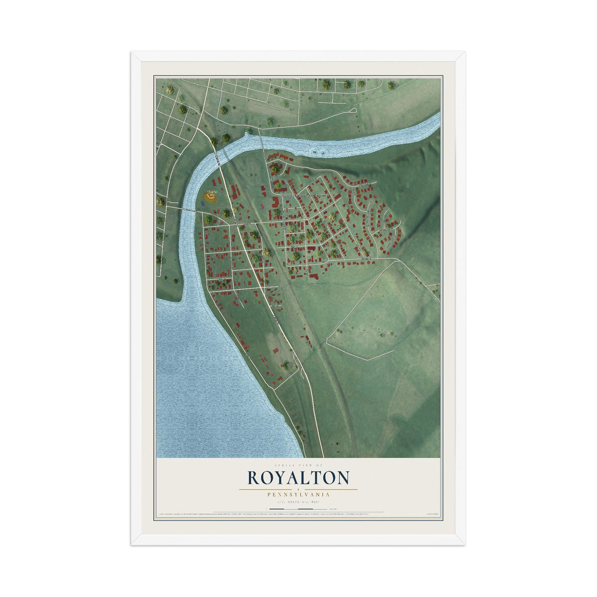 Map of Royalton, Pennsylvania, 12 x 18 inch print in a white wood frame