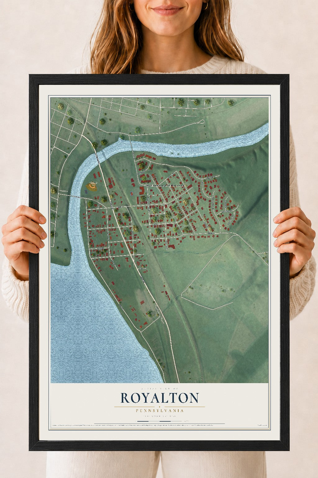 Map of Royalton, Pennsylvania, 18 x 24 inch print in a black wood frame