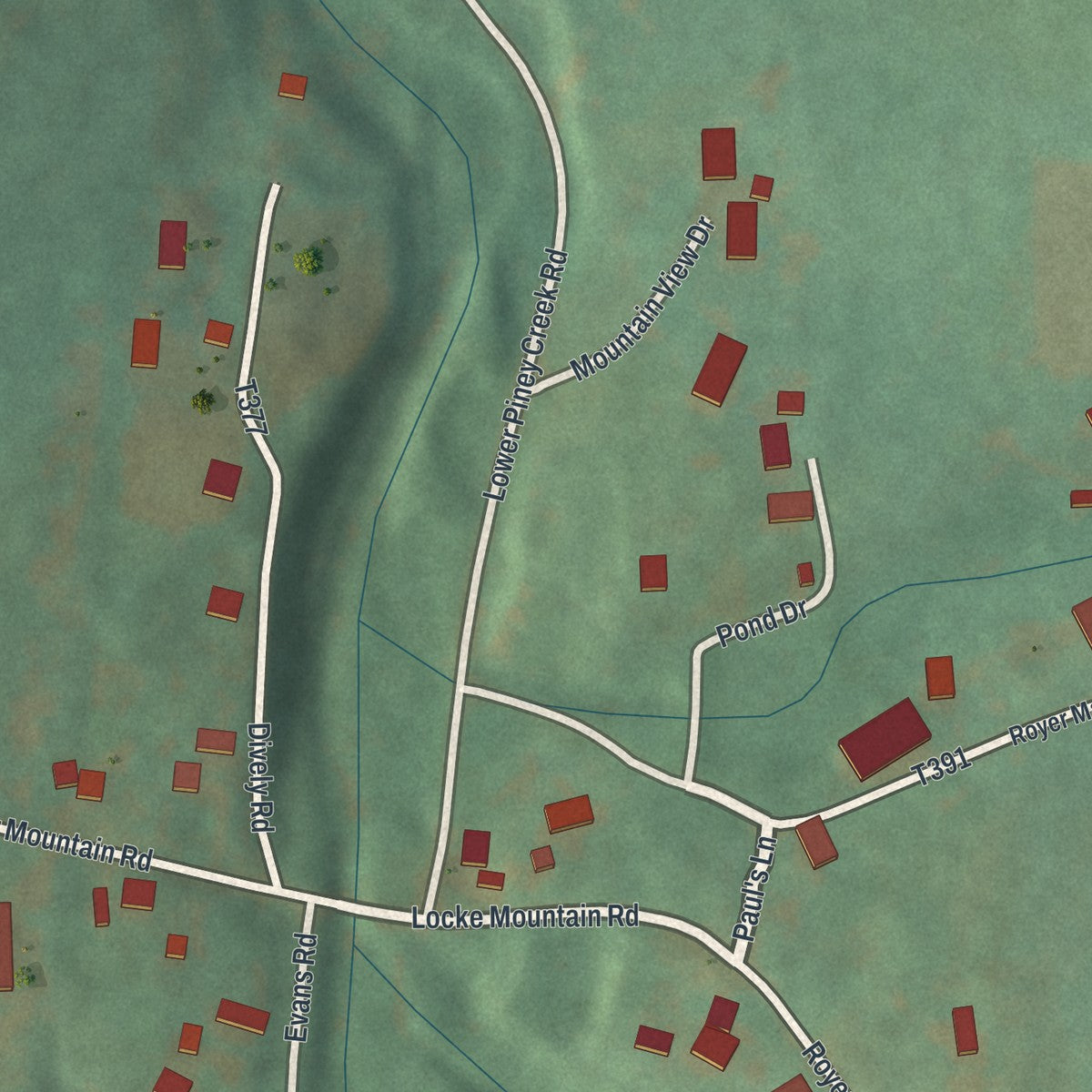 Close-up of the map of Royer, Pennsylvania print showing street and building detail
