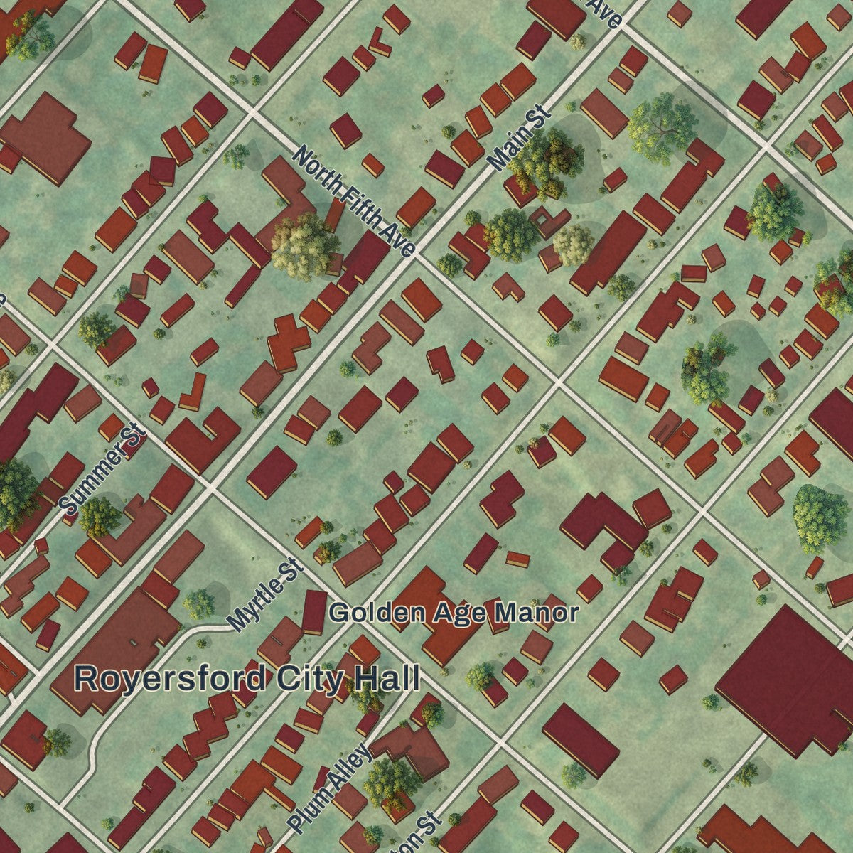 Close-up of the map of Royersford, Pennsylvania print showing street and building detail