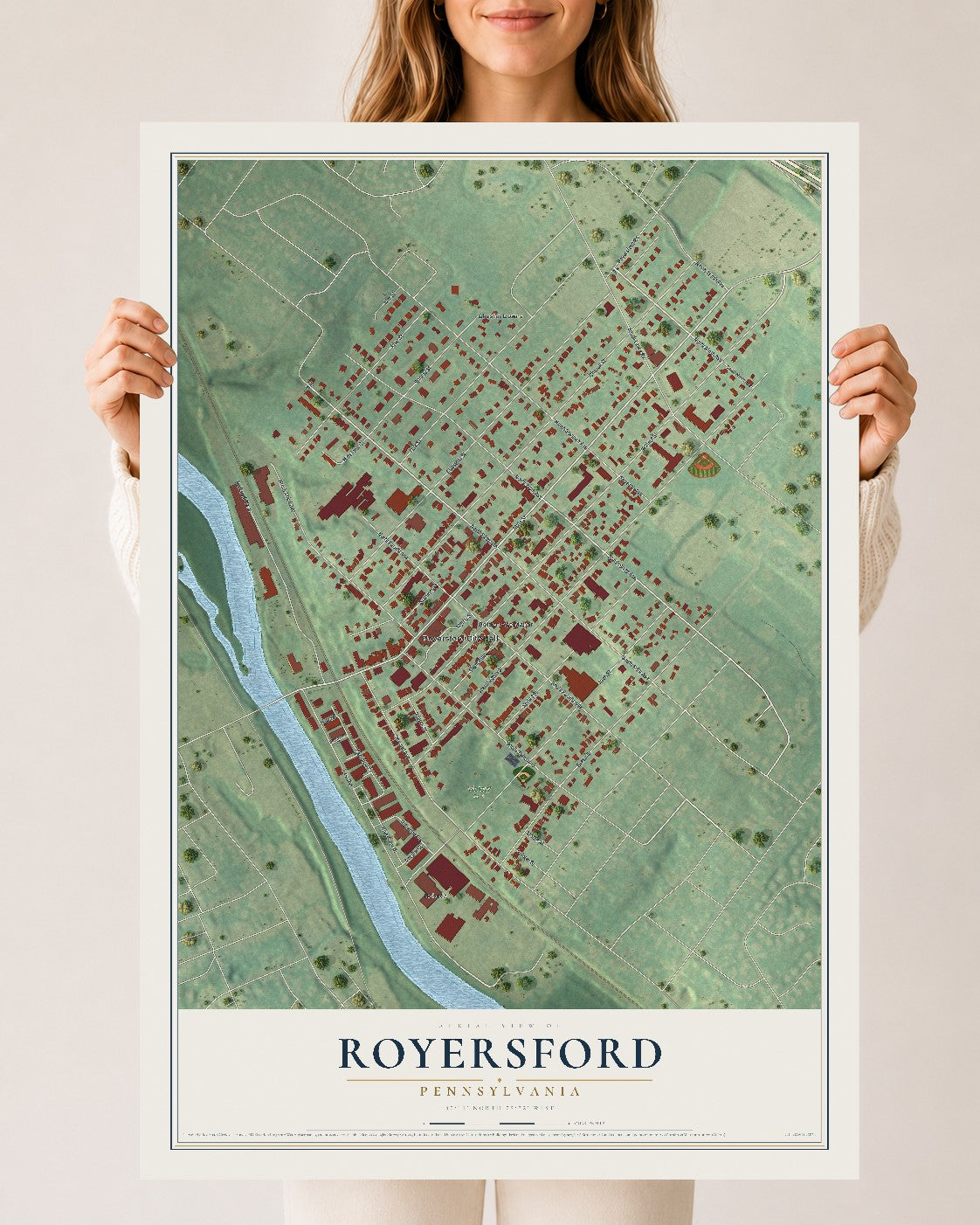 Map of Royersford, Pennsylvania, 24 x 36 inch unframed archival matte print