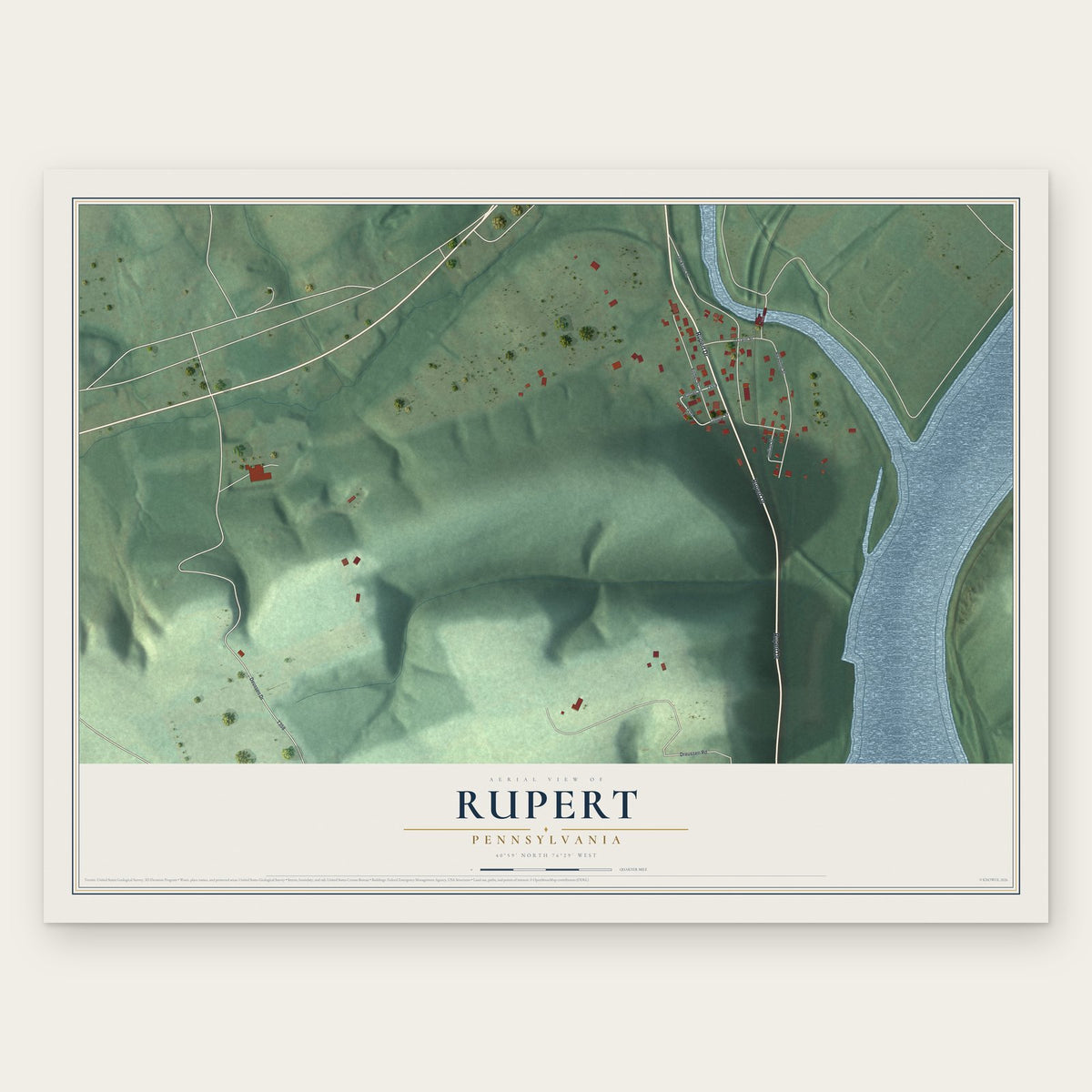 Rupert, Pennsylvania map print, the full design
