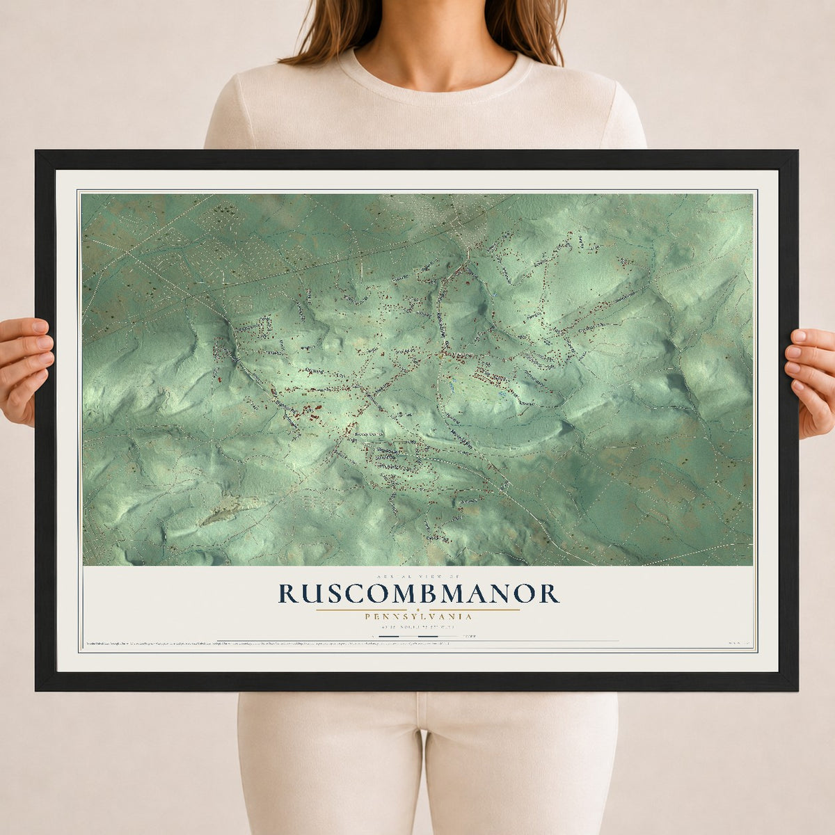 Map of Ruscombmanor, Pennsylvania, 18 x 24 inch print in a black wood frame