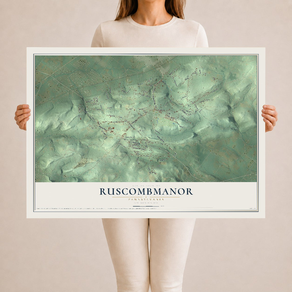 Map of Ruscombmanor, Pennsylvania, 24 x 36 inch unframed archival matte print