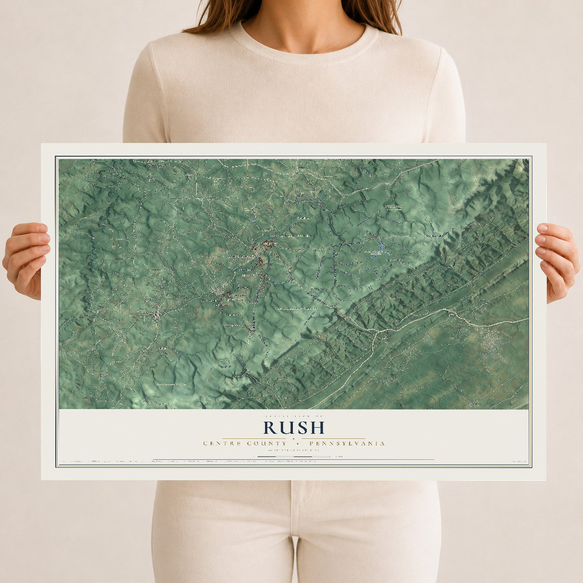 Map of Rush, Centre County, Pennsylvania, 12 x 18 inch unframed archival matte print