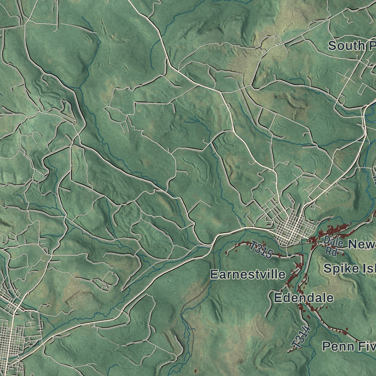 Second close-up of the map of Rush, Centre County, Pennsylvania print showing more streets and buildings