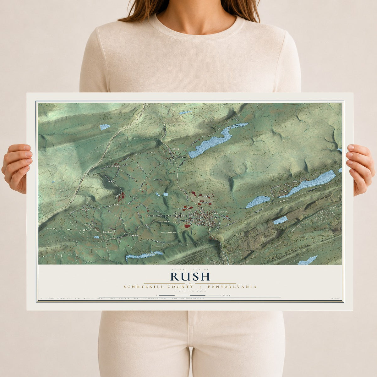 Map of Rush, Schuylkill County, Pennsylvania, 12 x 18 inch unframed archival matte print