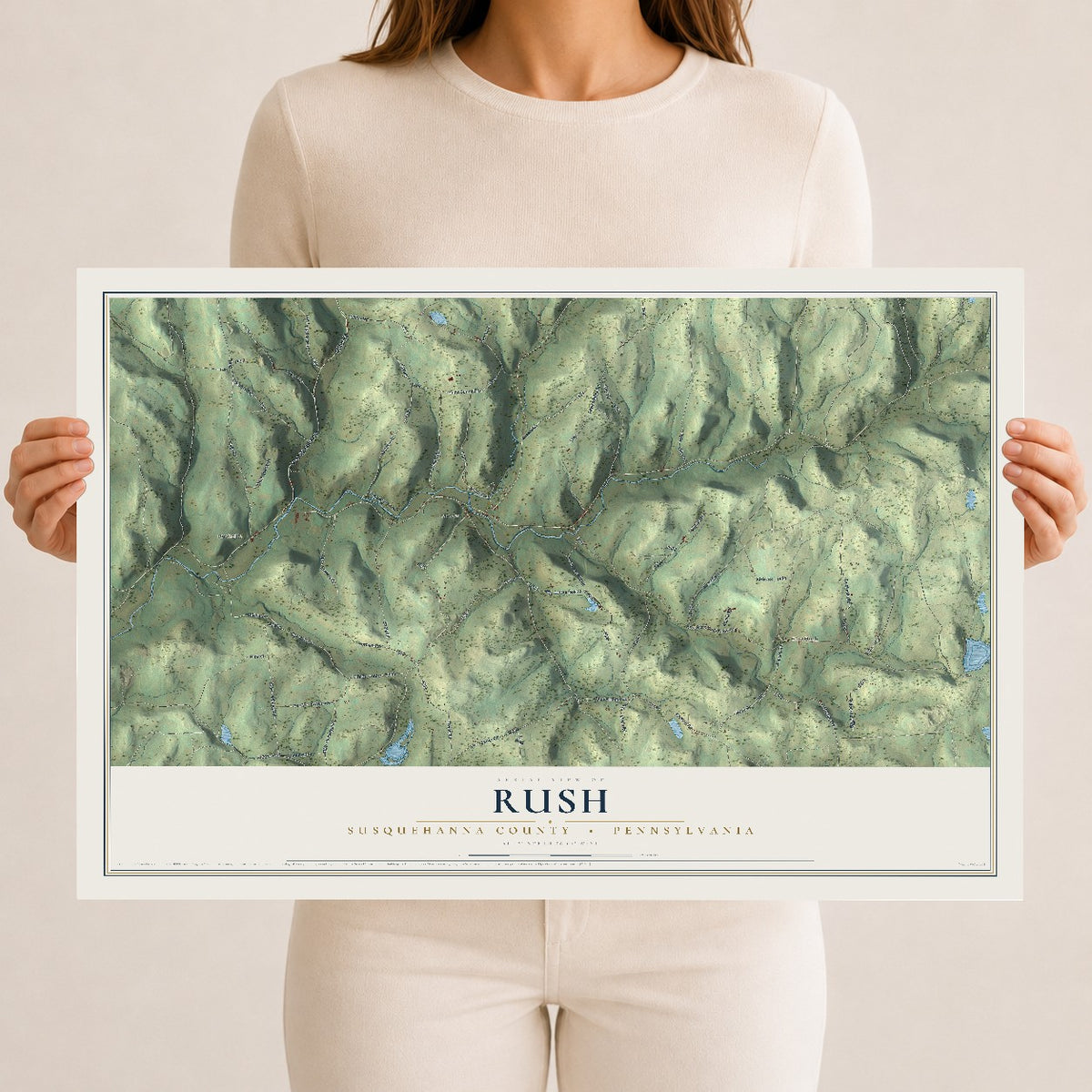 Map of Rush, Susquehanna County, Pennsylvania, 12 x 18 inch unframed archival matte print