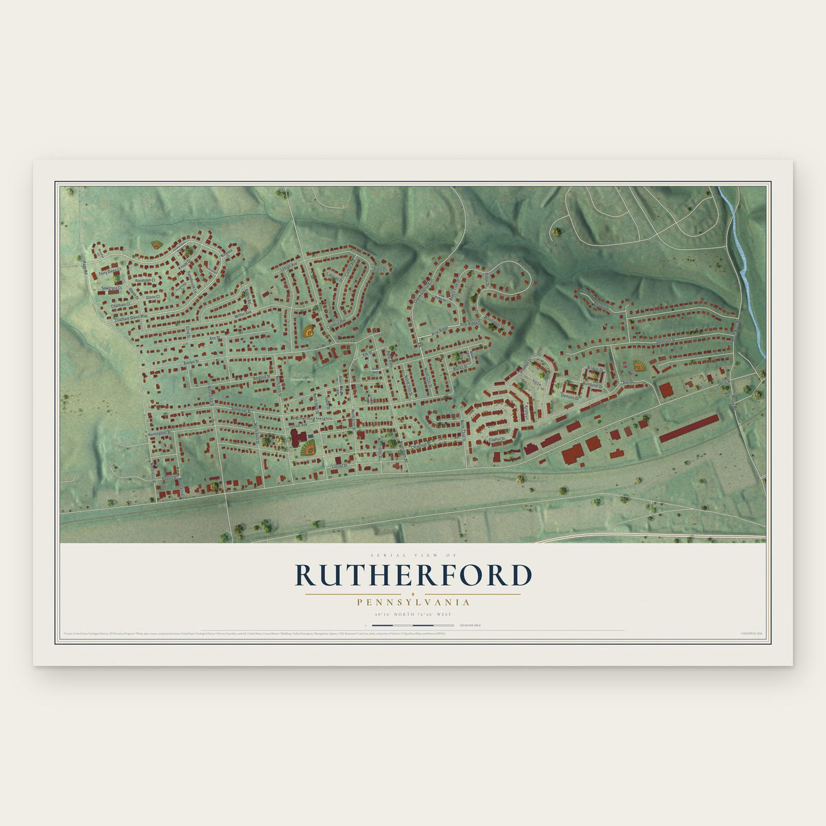 Rutherford, Pennsylvania map print, the full design