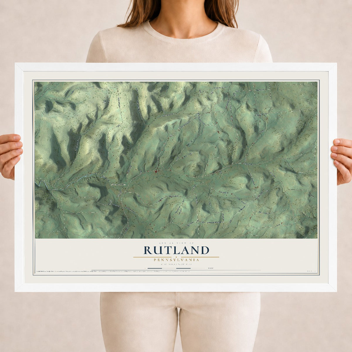 Map of Rutland, Pennsylvania, 18 x 24 inch print in a white wood frame