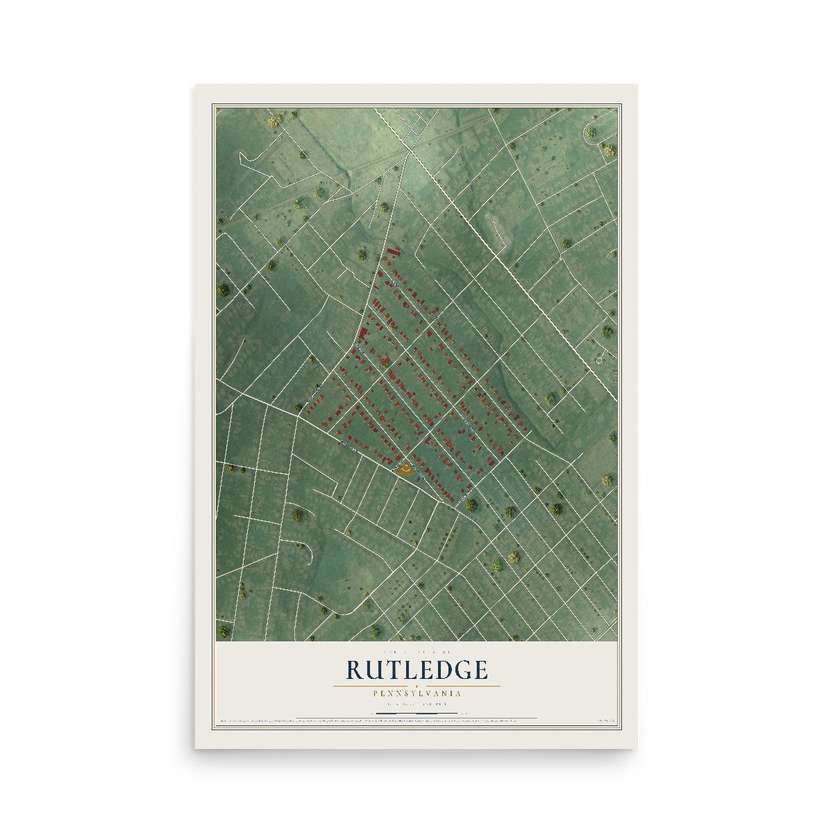Map of Rutledge, Pennsylvania, 12 x 18 inch unframed archival matte print