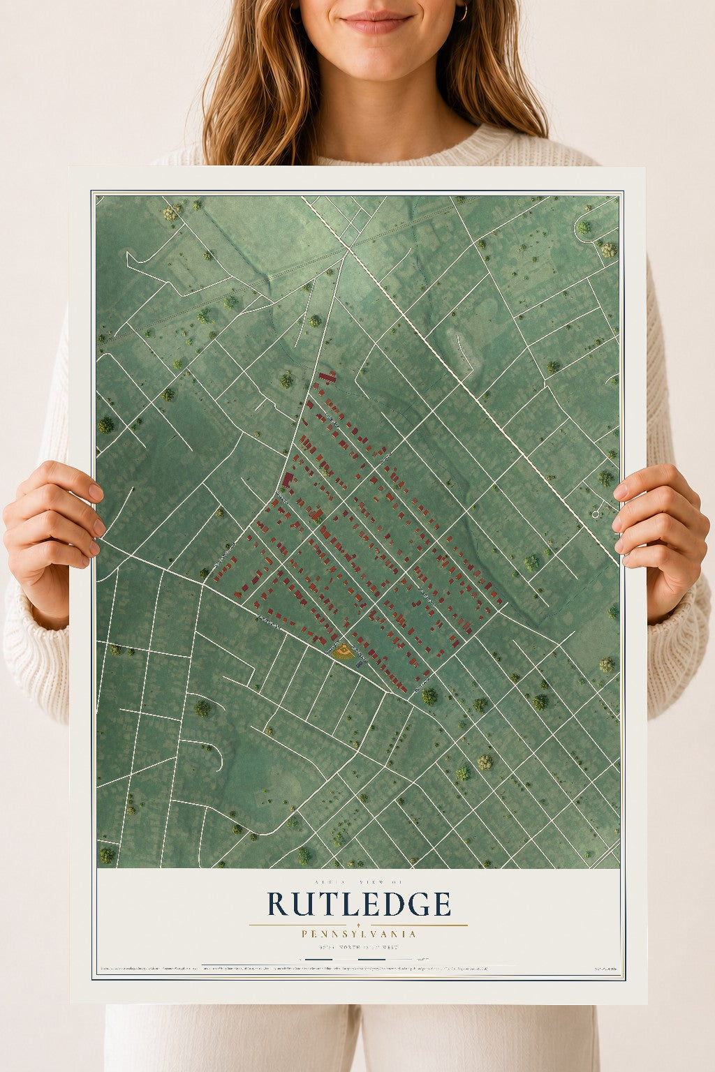 Map of Rutledge, Pennsylvania, 18 x 24 inch unframed archival matte print