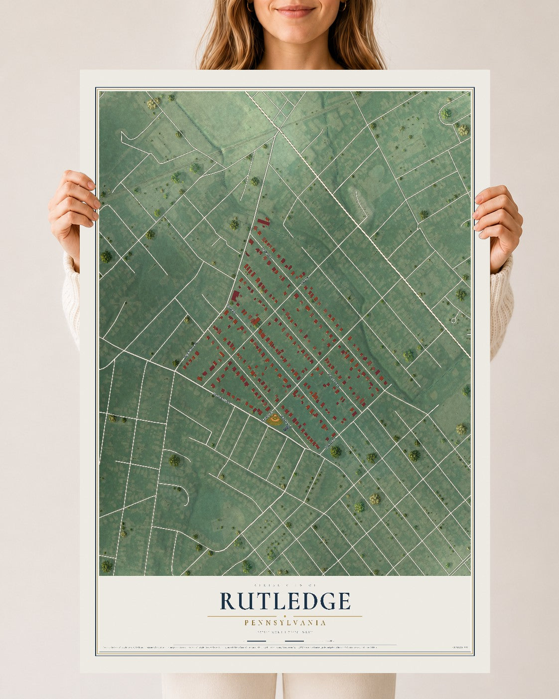 Map of Rutledge, Pennsylvania, 24 x 36 inch unframed archival matte print