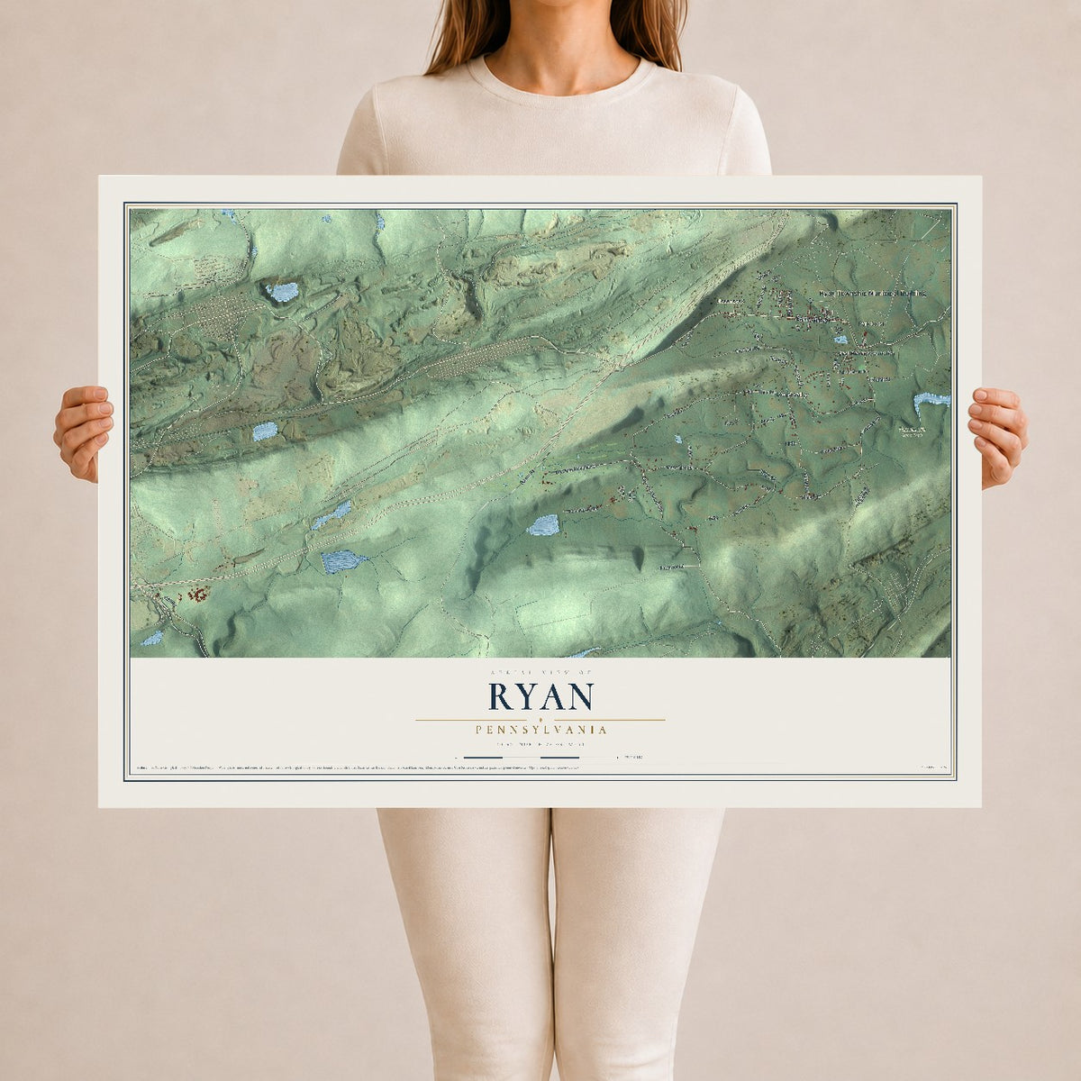 Map of Ryan, Pennsylvania, 24 x 36 inch unframed archival matte print