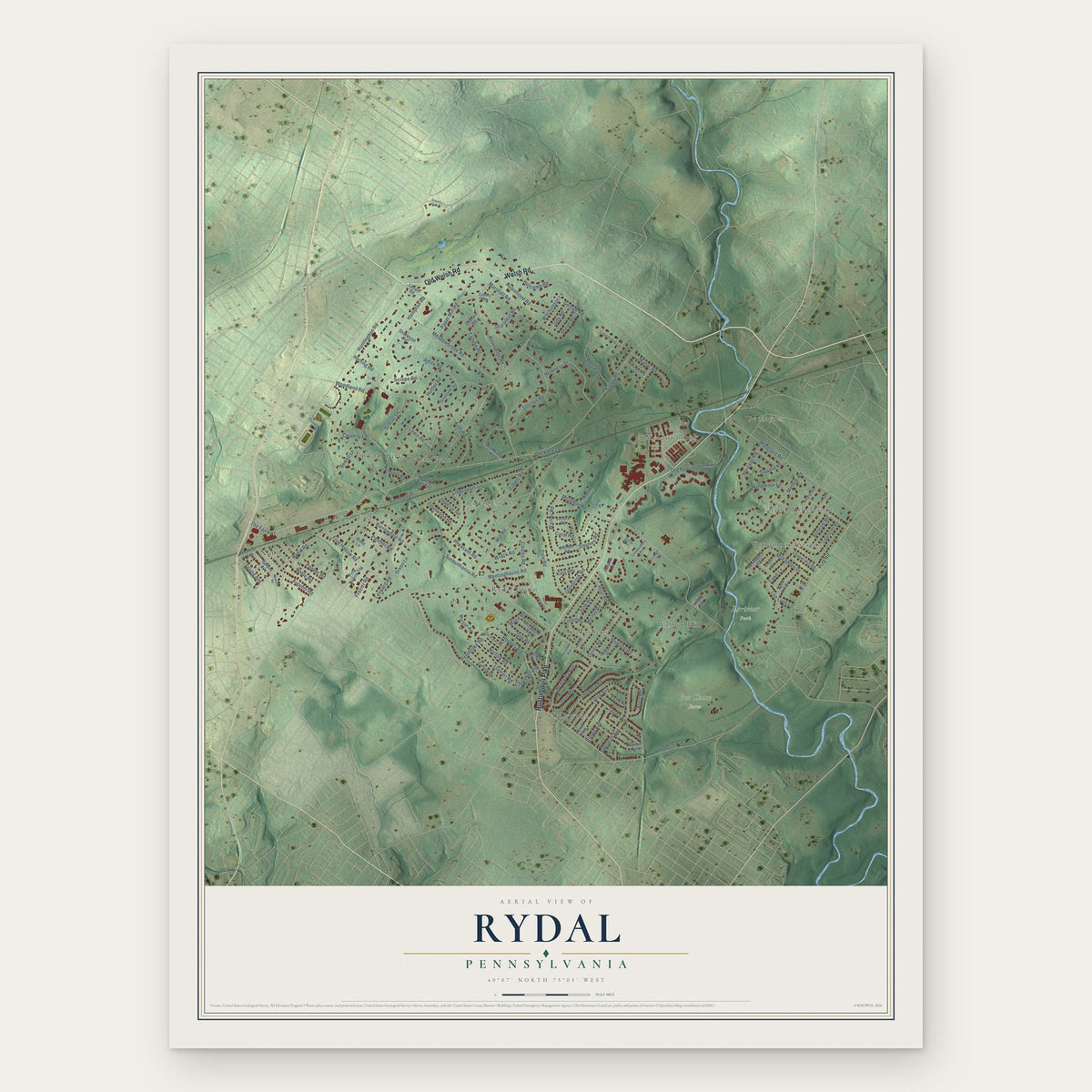 Rydal, Pennsylvania map print, the full design
