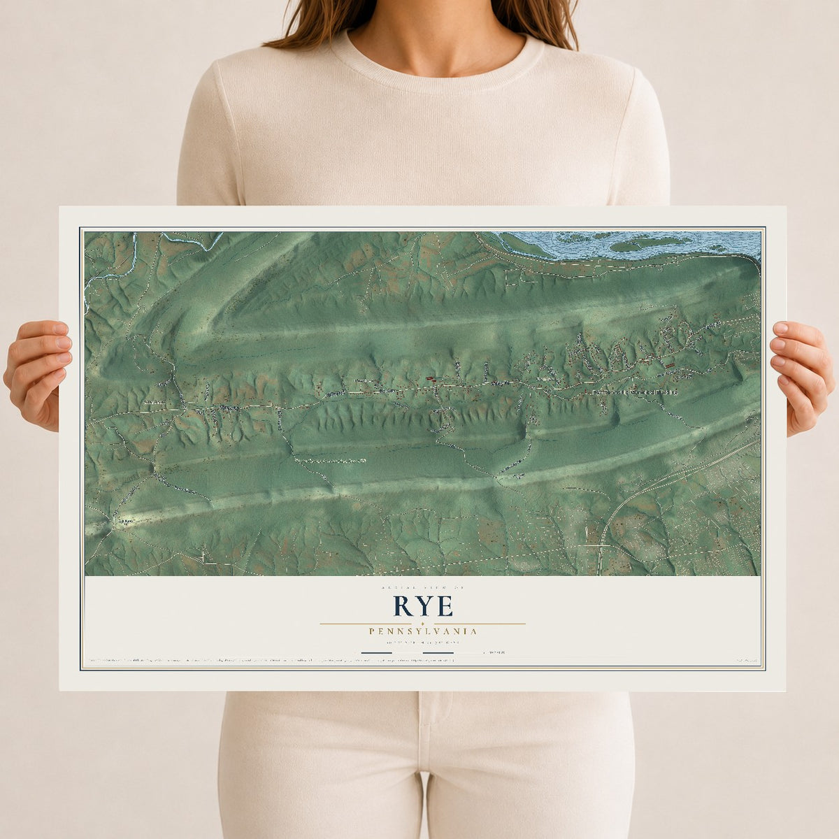Map of Rye, Pennsylvania, 12 x 18 inch unframed archival matte print