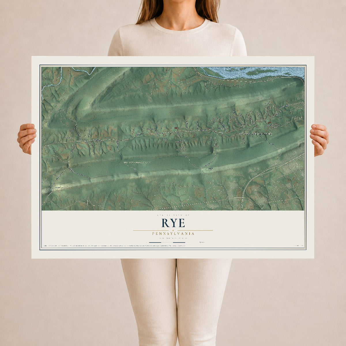 Map of Rye, Pennsylvania, 24 x 36 inch unframed archival matte print