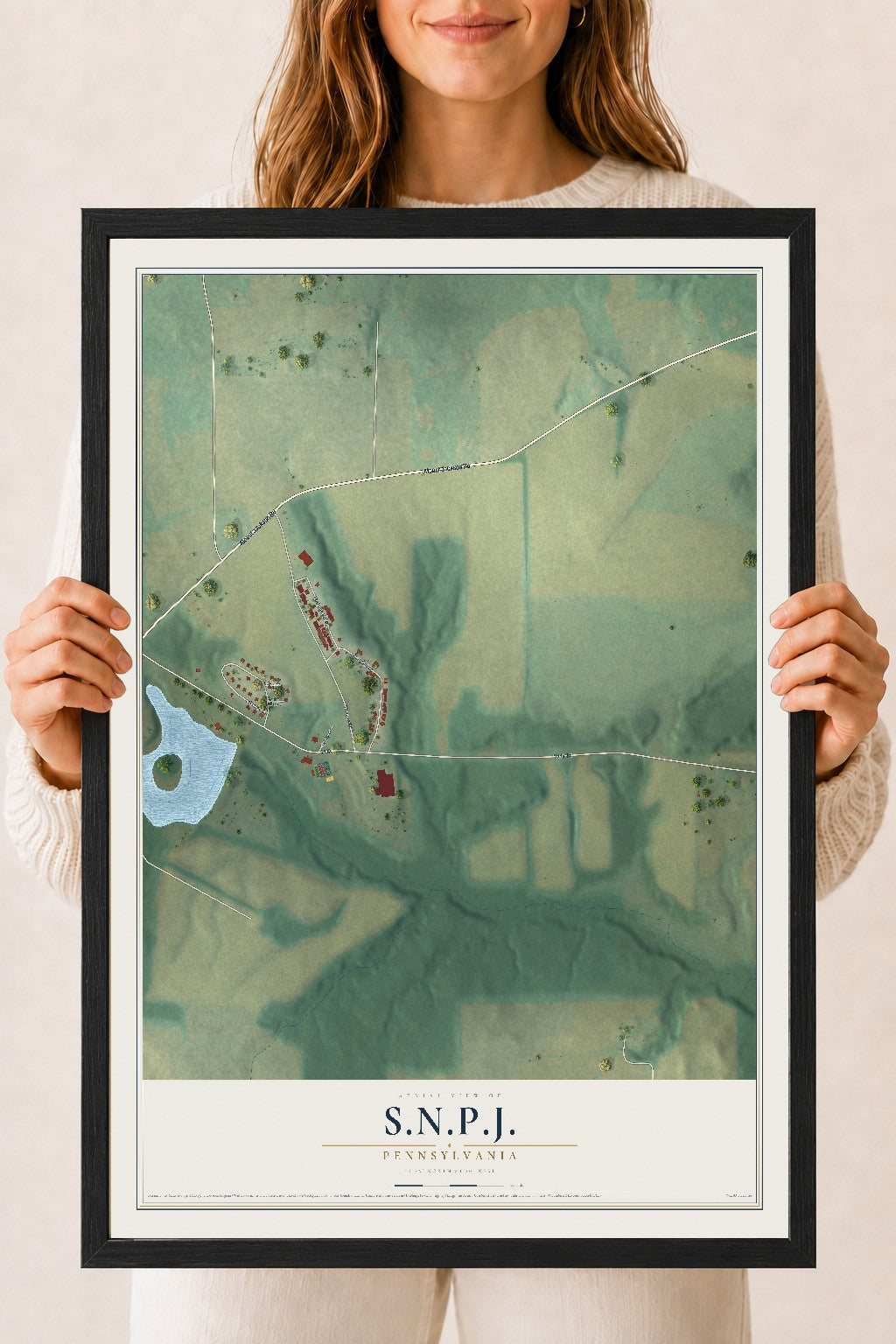 Map of S.N.P.J., Pennsylvania, 18 x 24 inch print in a black wood frame