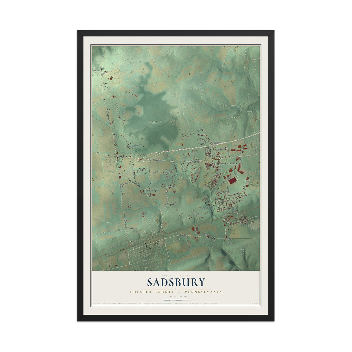 Map of Sadsbury, Chester County, Pennsylvania, 12 x 18 inch print in a black wood frame