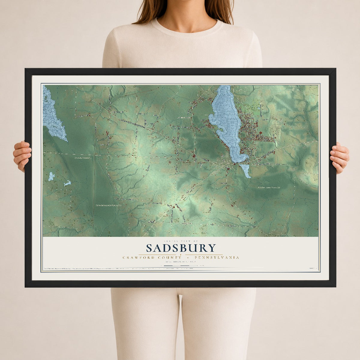Map of Sadsbury, Crawford County, Pennsylvania, 24 x 36 inch print in a black wood frame