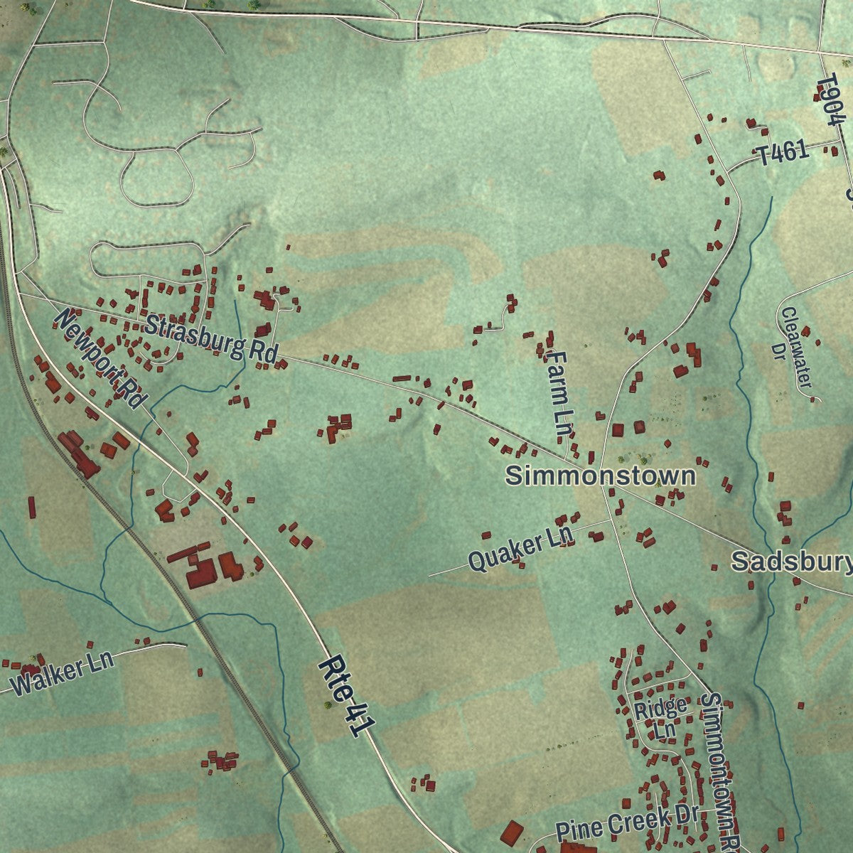 Close-up of the map of Sadsbury, Lancaster County, Pennsylvania print showing street and building detail