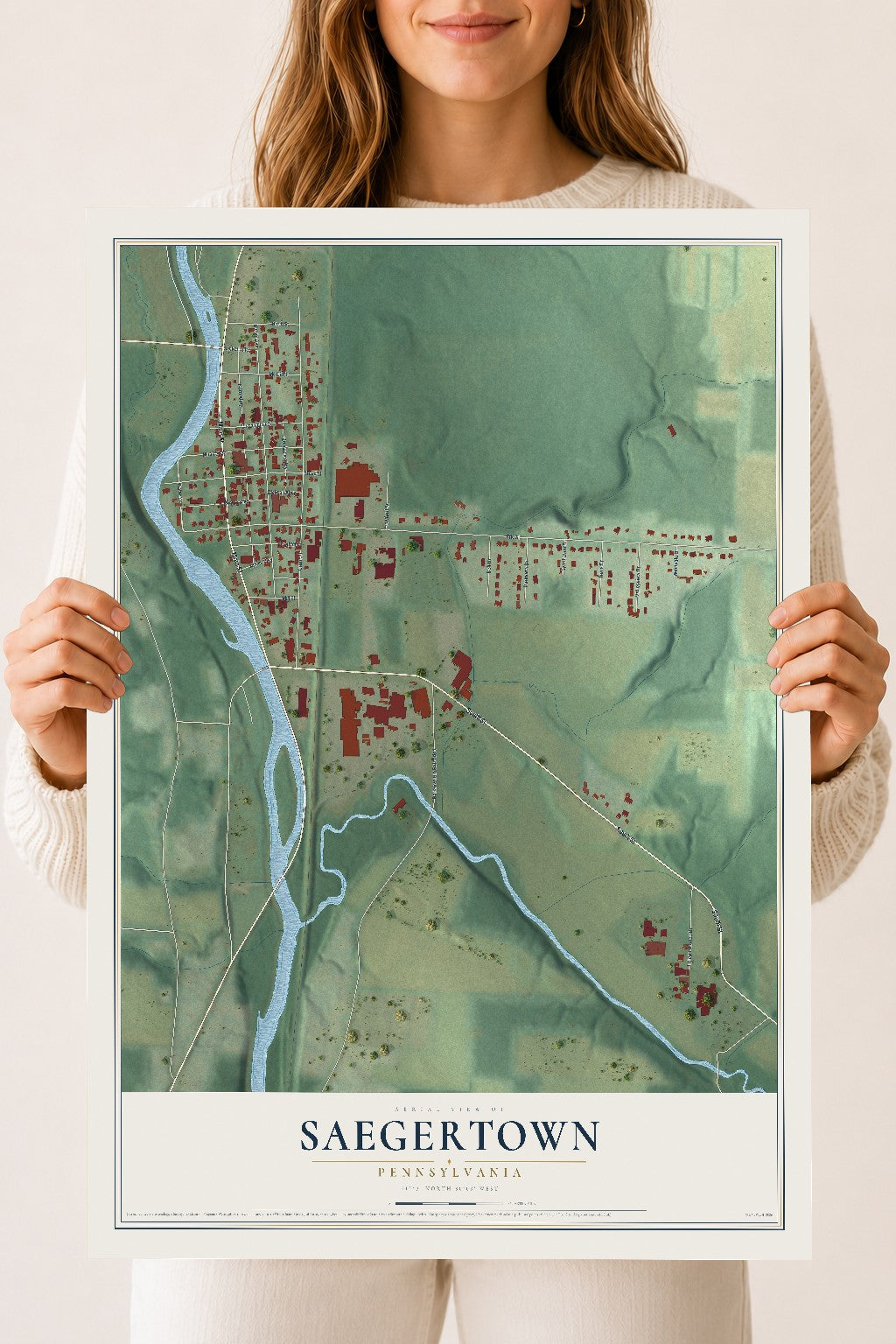 Map of Saegertown, Pennsylvania, 18 x 24 inch unframed archival matte print