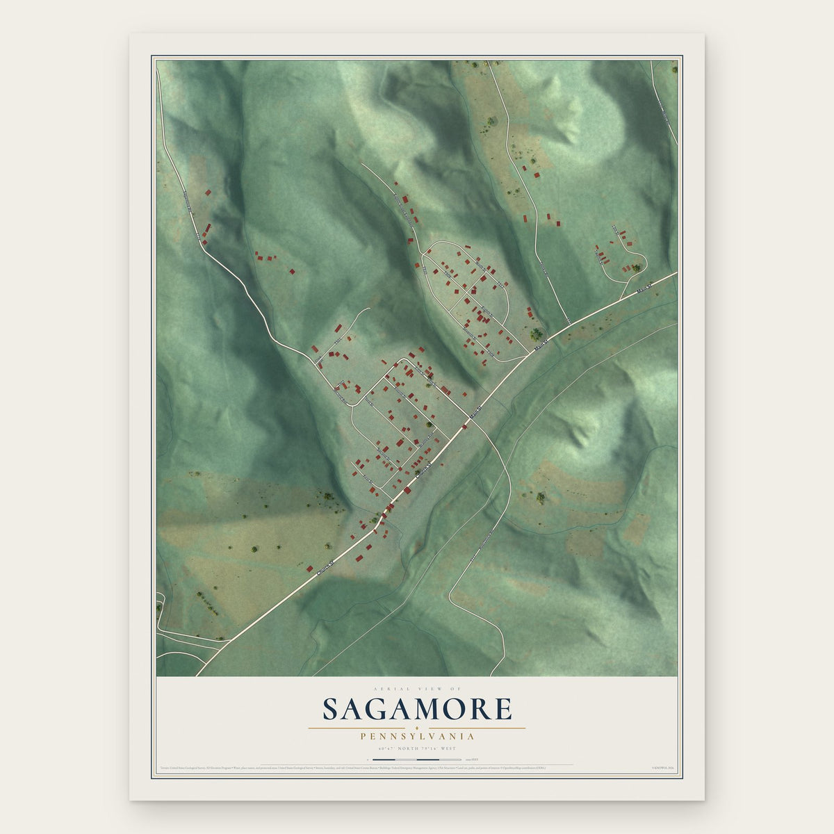 Sagamore, Pennsylvania map print, the full design