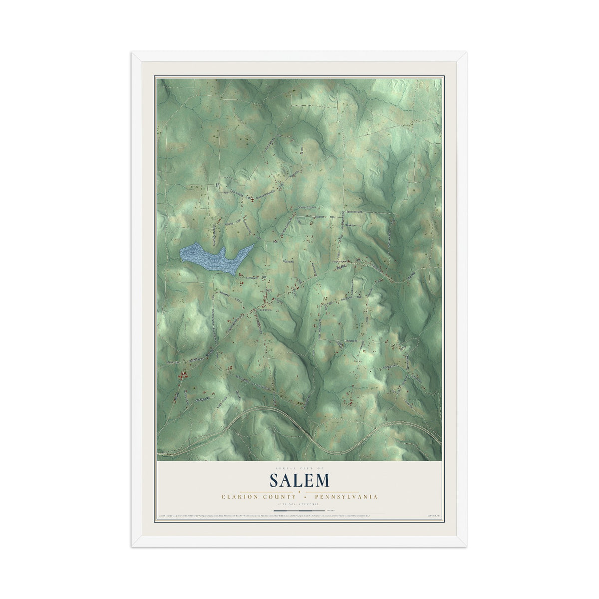 Map of Salem, Clarion County, Pennsylvania, 12 x 18 inch print in a white wood frame