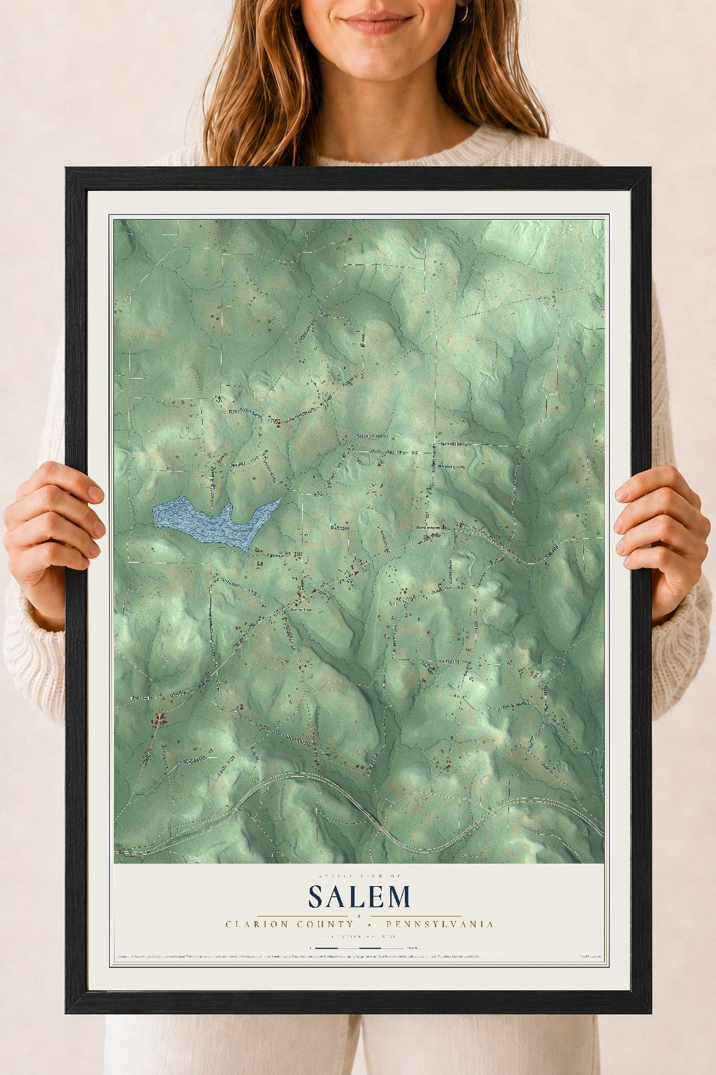 Map of Salem, Clarion County, Pennsylvania, 18 x 24 inch print in a black wood frame