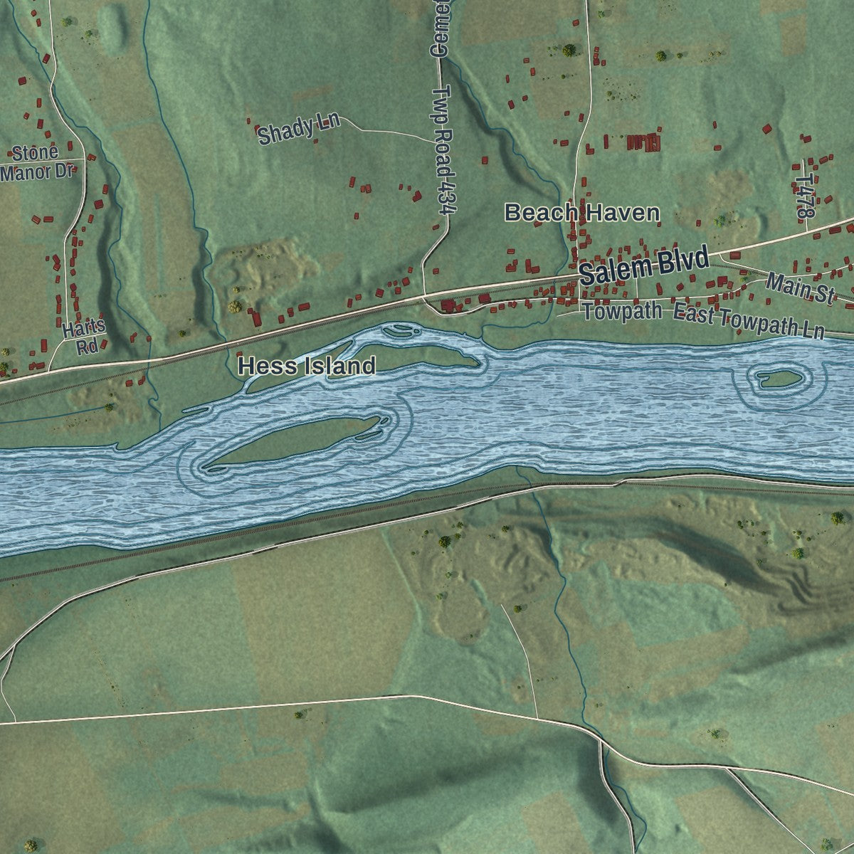 Second close-up of the map of Salem, Luzerne County, Pennsylvania print showing more streets and buildings