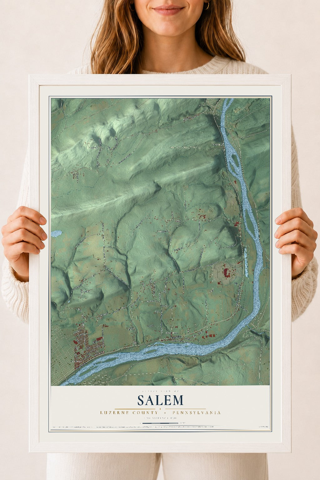 Map of Salem, Luzerne County, Pennsylvania, 18 x 24 inch print in a white wood frame