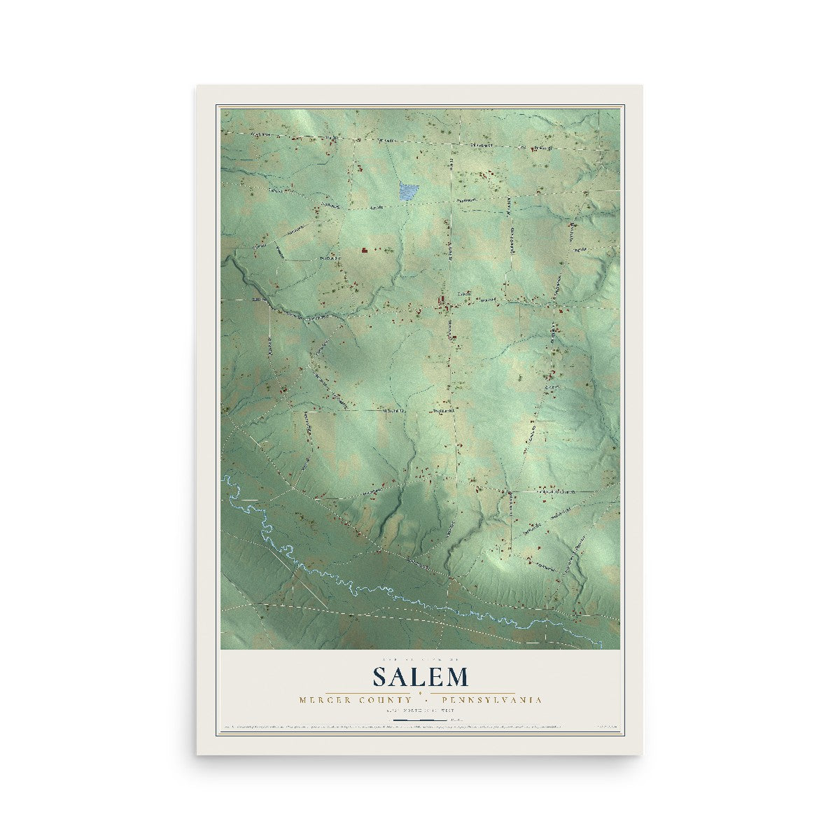 Map of Salem, Mercer County, Pennsylvania, 12 x 18 inch unframed archival matte print