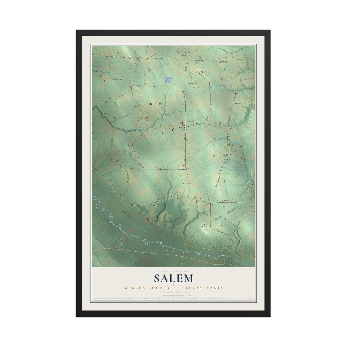 Map of Salem, Mercer County, Pennsylvania, 12 x 18 inch print in a black wood frame