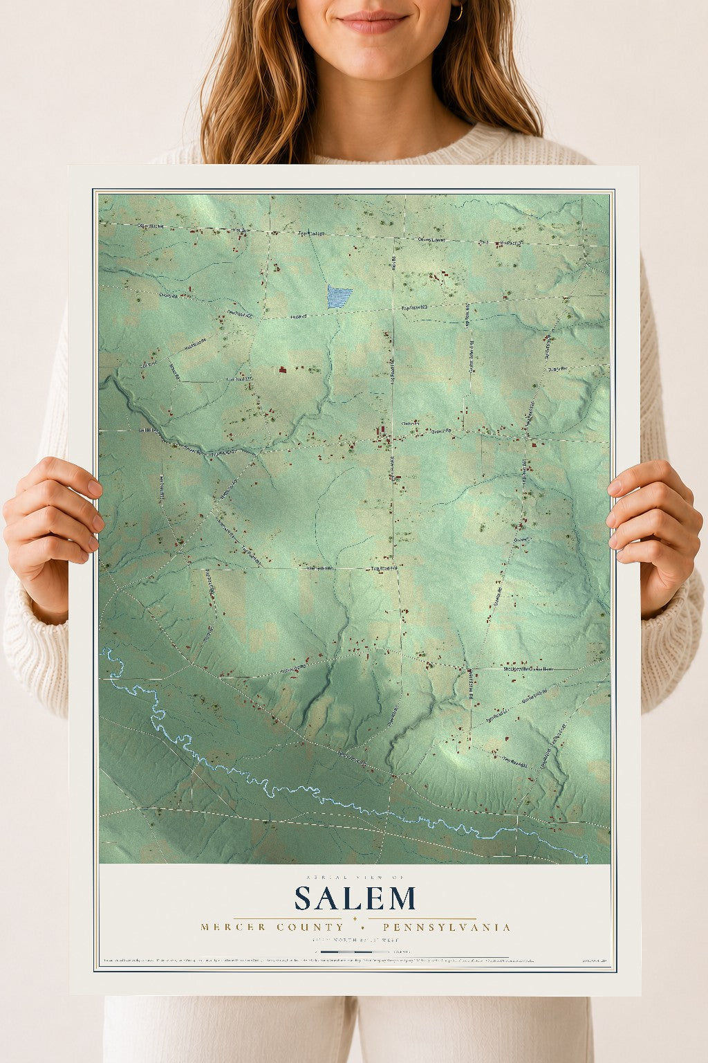 Map of Salem, Mercer County, Pennsylvania, 18 x 24 inch unframed archival matte print