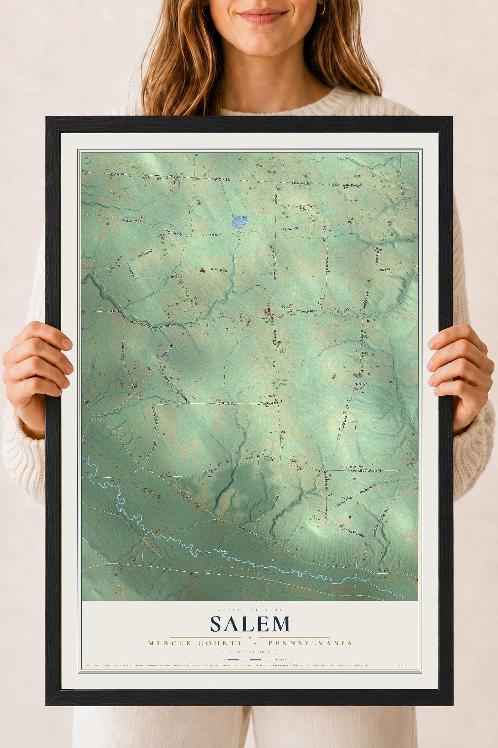 Map of Salem, Mercer County, Pennsylvania, 18 x 24 inch print in a black wood frame