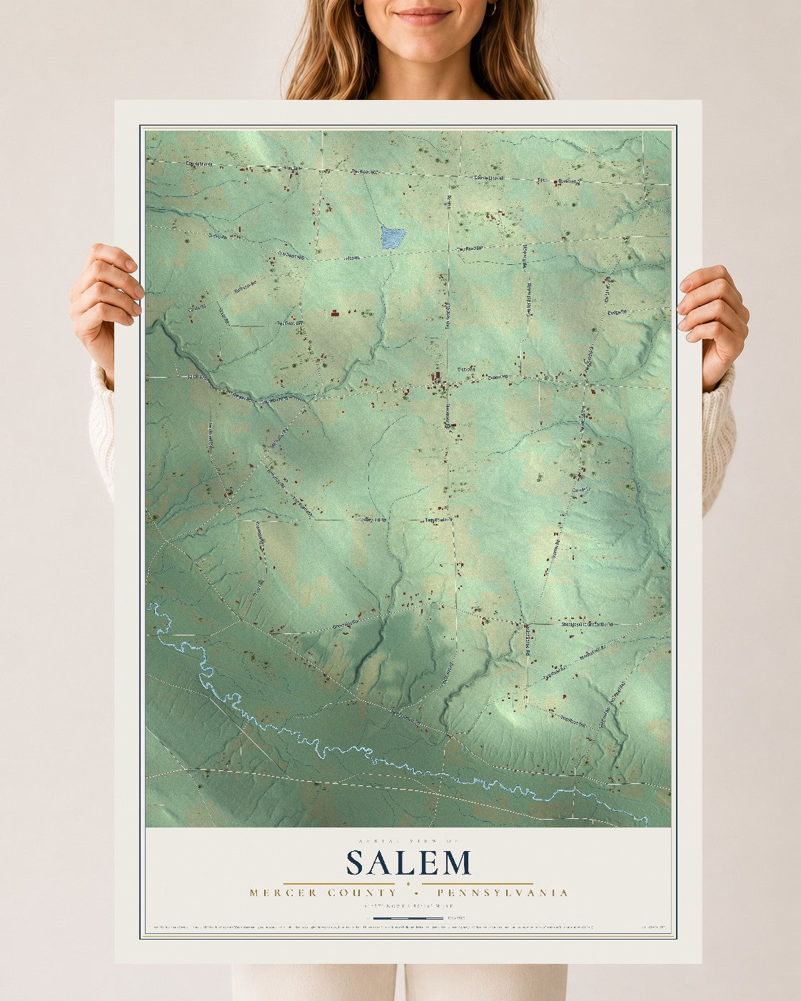 Map of Salem, Mercer County, Pennsylvania, 24 x 36 inch unframed archival matte print