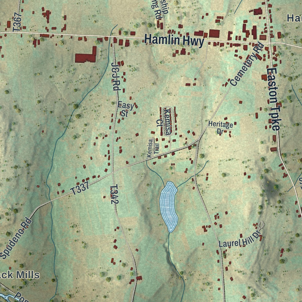 Second close-up of the map of Salem, Wayne County, Pennsylvania print showing more streets and buildings