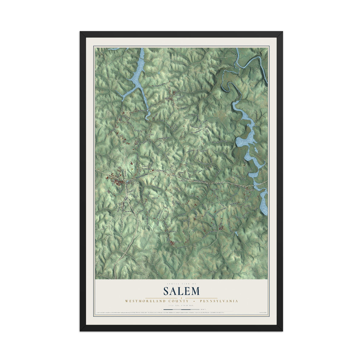 Map of Salem, Westmoreland County, Pennsylvania, 12 x 18 inch print in a black wood frame