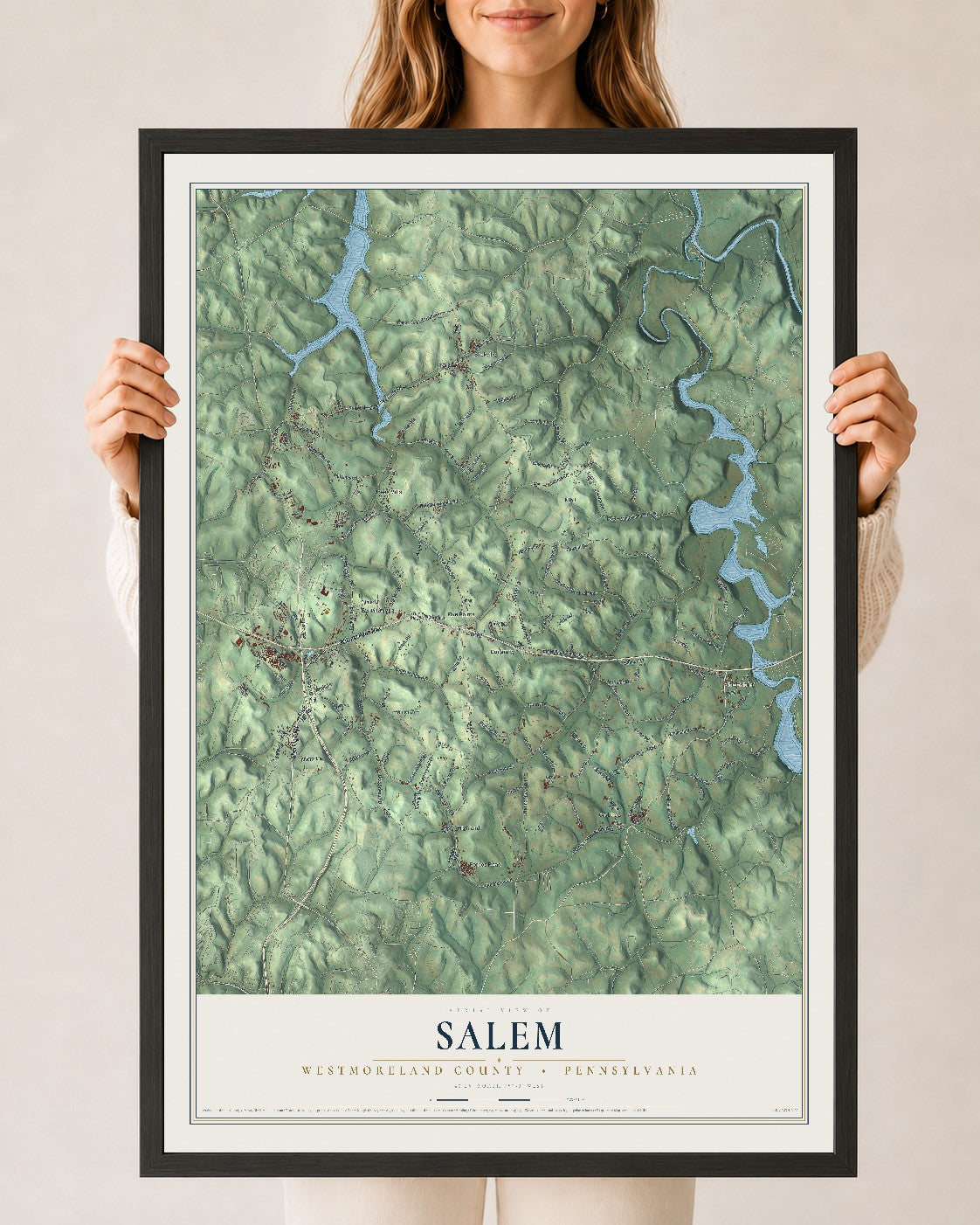 Map of Salem, Westmoreland County, Pennsylvania, 24 x 36 inch print in a black wood frame