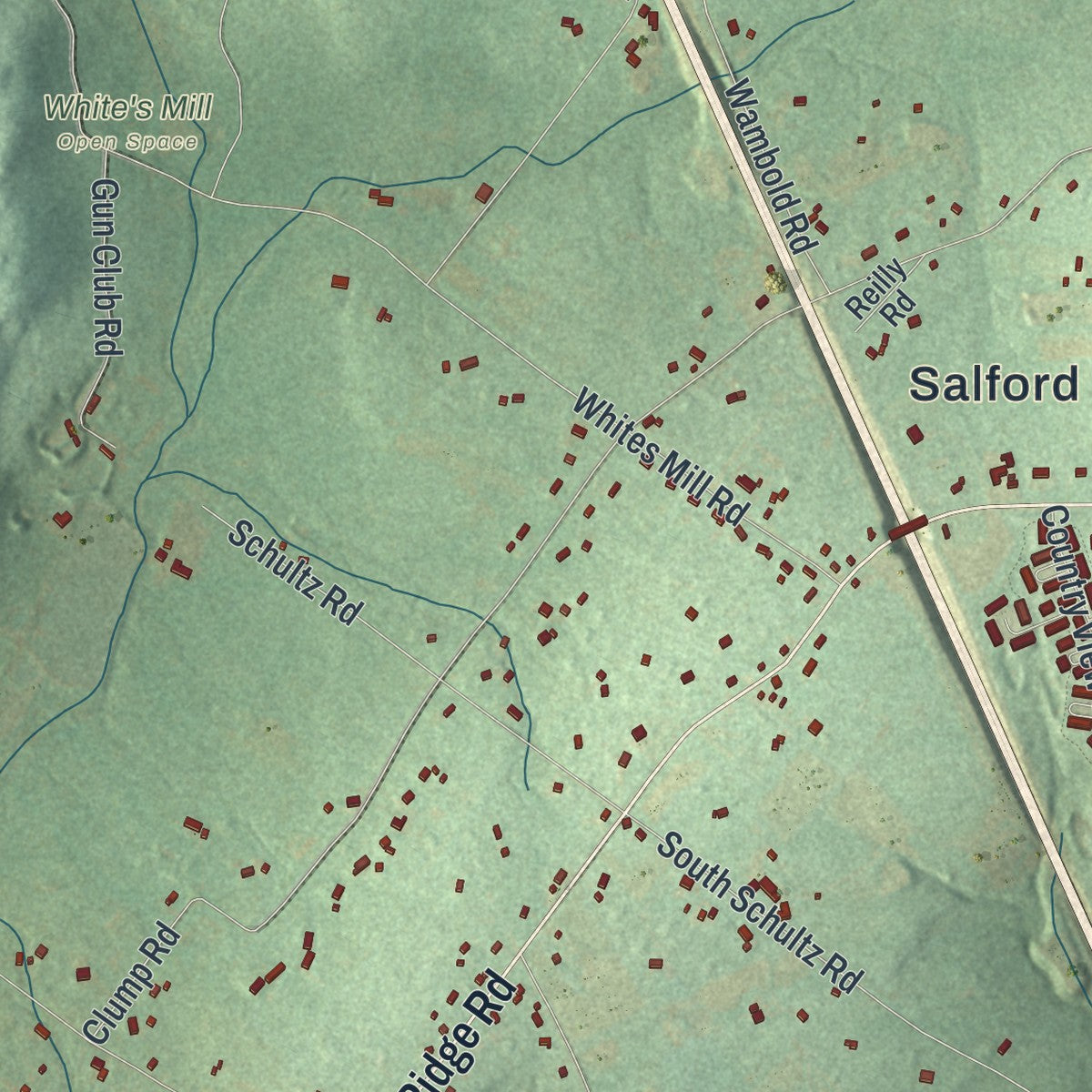 Close-up of the map of Salford, Pennsylvania print showing street and building detail