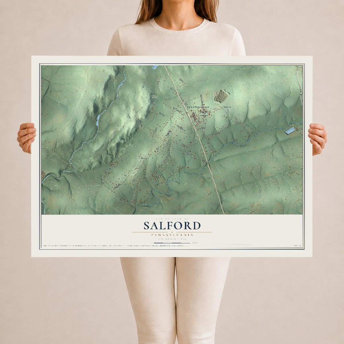 Map of Salford, Pennsylvania, 24 x 36 inch unframed archival matte print