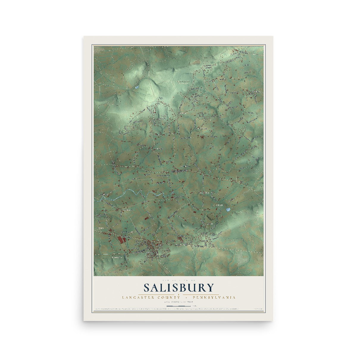 Map of Salisbury, Lancaster County, Pennsylvania, 12 x 18 inch unframed archival matte print