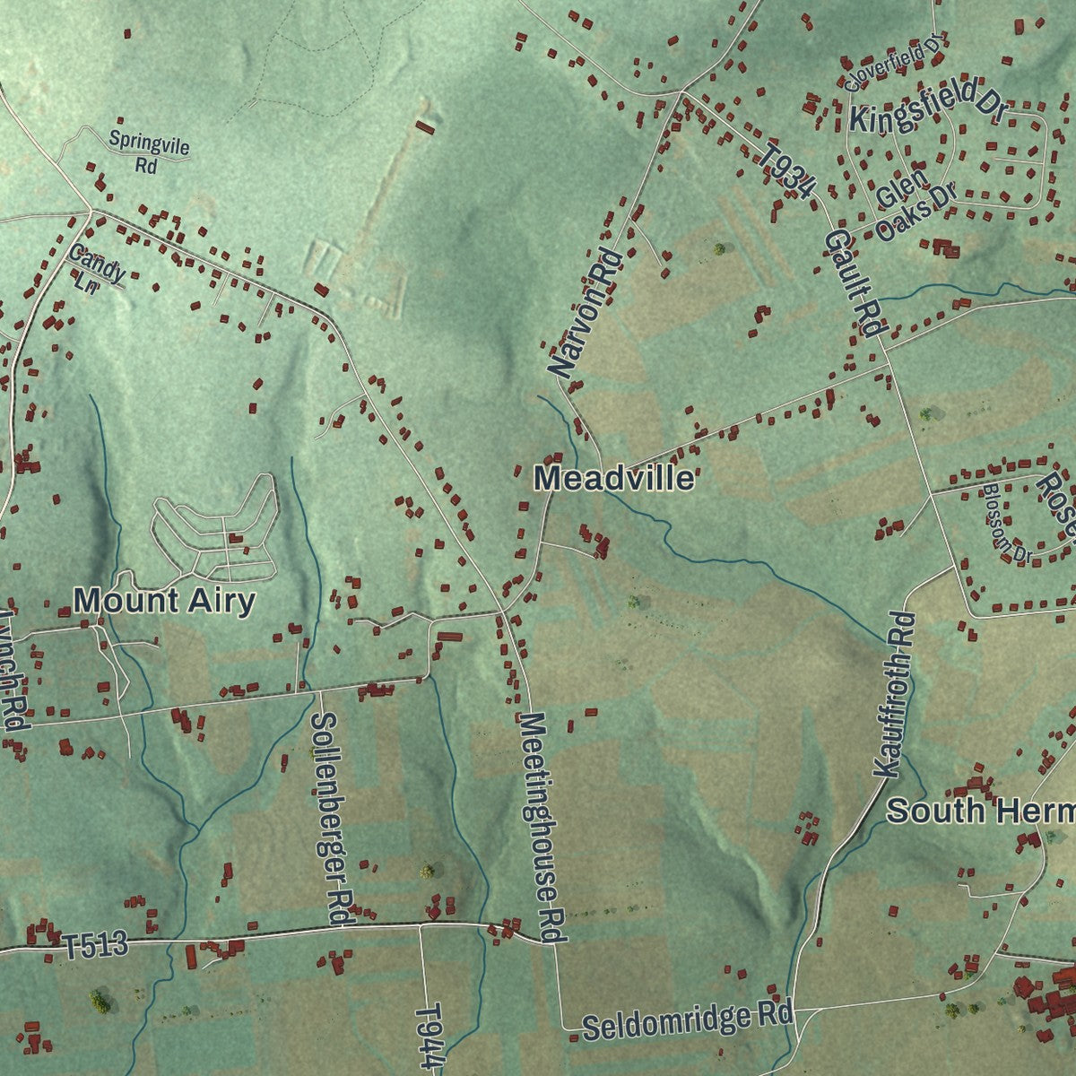 Second close-up of the map of Salisbury, Lancaster County, Pennsylvania print showing more streets and buildings