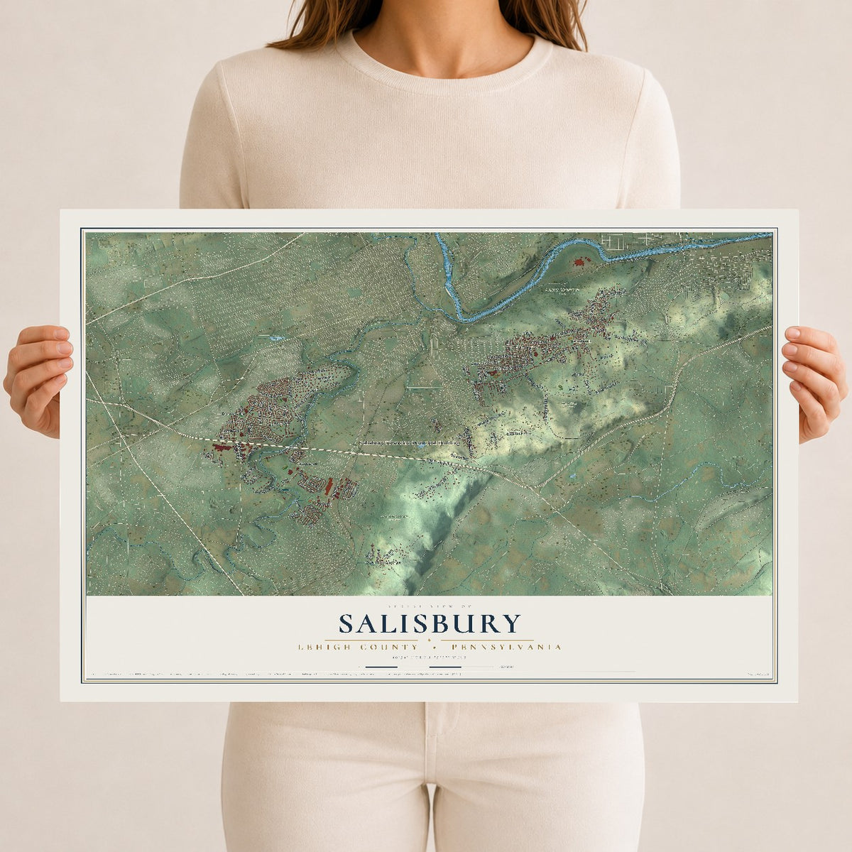 Map of Salisbury, Lehigh County, Pennsylvania, 12 x 18 inch unframed archival matte print