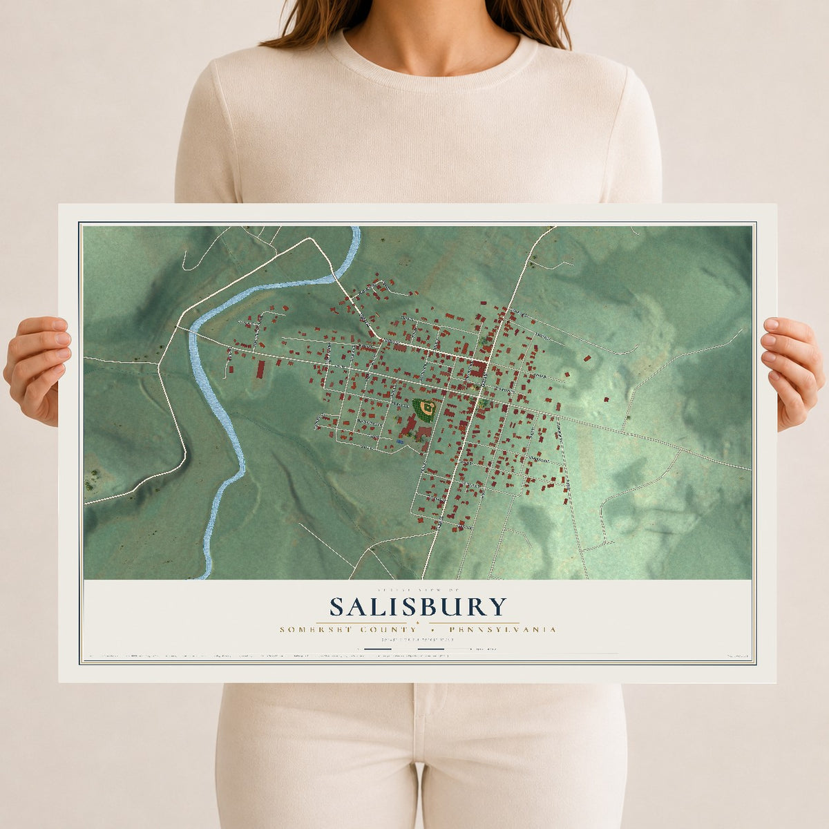 Map of Salisbury, Somerset County, Pennsylvania, 12 x 18 inch unframed archival matte print